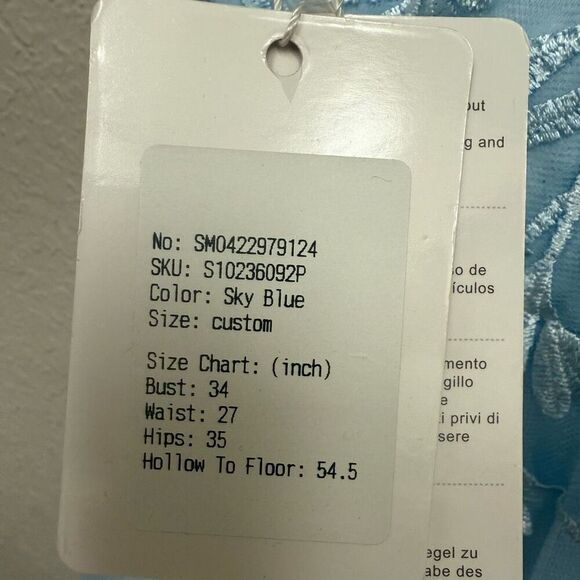 STACEES Cinderella blue prom/ wedding/ formal long mesh floral embroidered dres - Picture 3 of 9